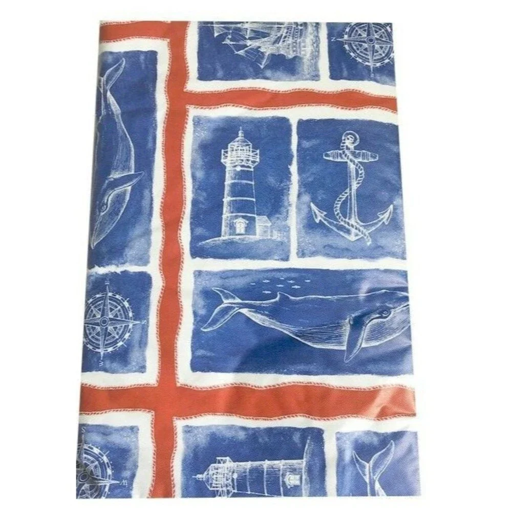 Whale Anchor Lighthouse Tablecloth Flannel Backed Vinyl Summer Beach 52x90